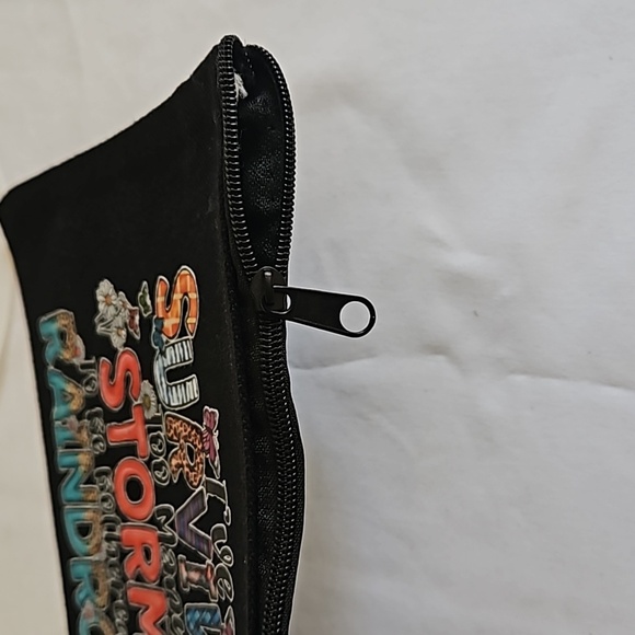 Hand Crafted Black Canvas Cosmetic Bag Pencil case Iron transfer Floral design - Picture 9 of 17